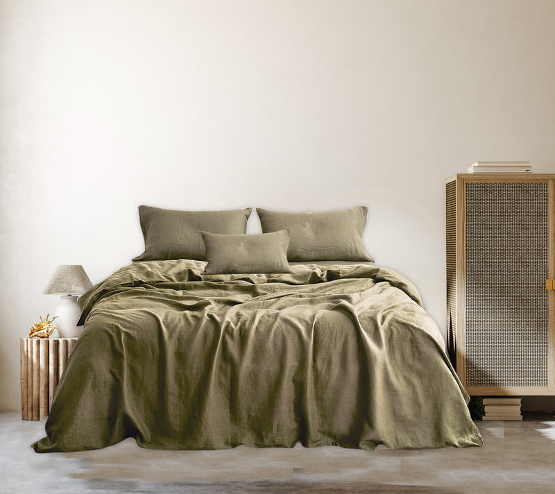 OLIVE - 100% PURE FRENCH LINEN  DUVET COVER | BEDLAM .