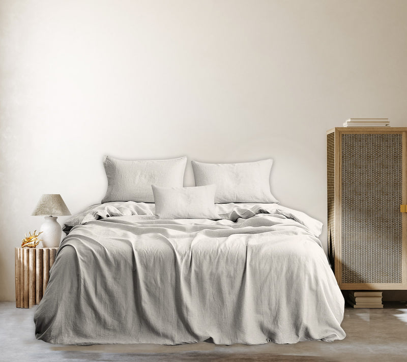 Moonquake Grey Linen Duvet Cover With Pillows | BEDLAM .